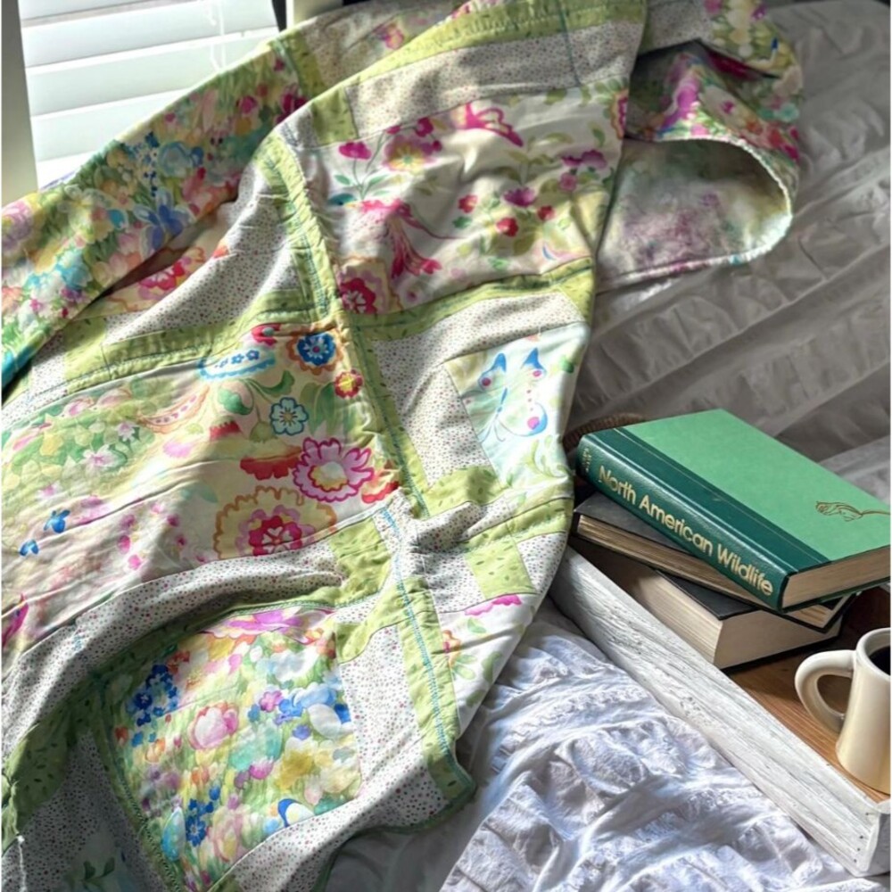Rustic Edge Watercolor Nature Floral Bird Quilt Throw Blanket Farmhouse Cottage